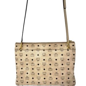 MCM Visetos beige crossbody pouch 11" x 8"